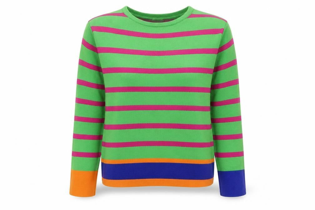 Front view of Surkana Women's Multicoloured Striped Crew Neck jumper XS