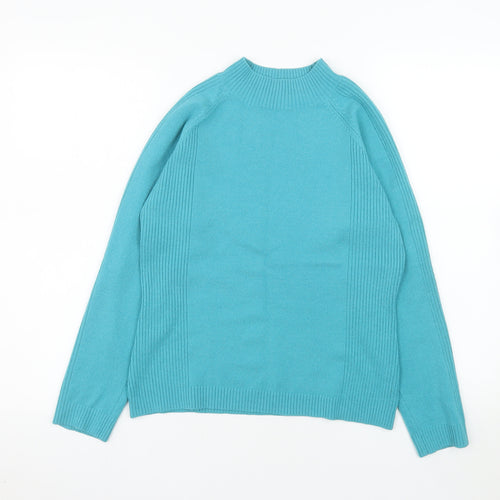 First Avenue Women's Blue Mock Neck Cotton Blend Jumper Size S