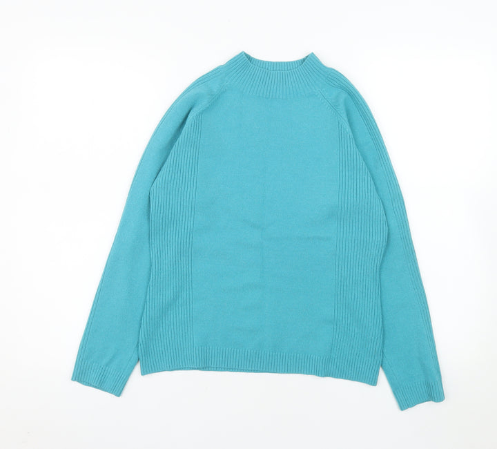 First Avenue Women's Blue Mock Neck Cotton Blend Jumper Size S