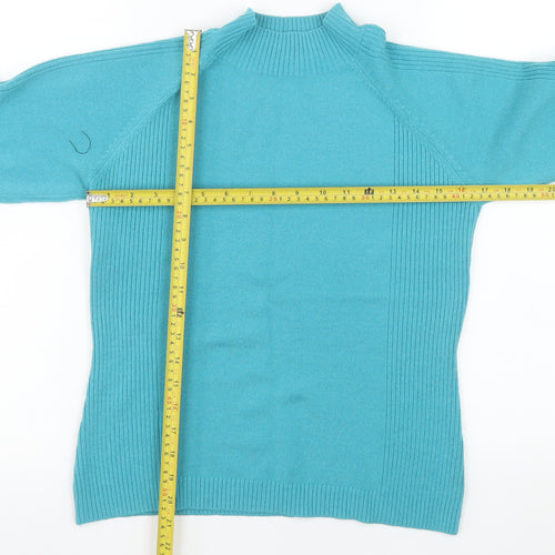 First Avenue Women's Blue Mock Neck Cotton Blend Jumper Size S