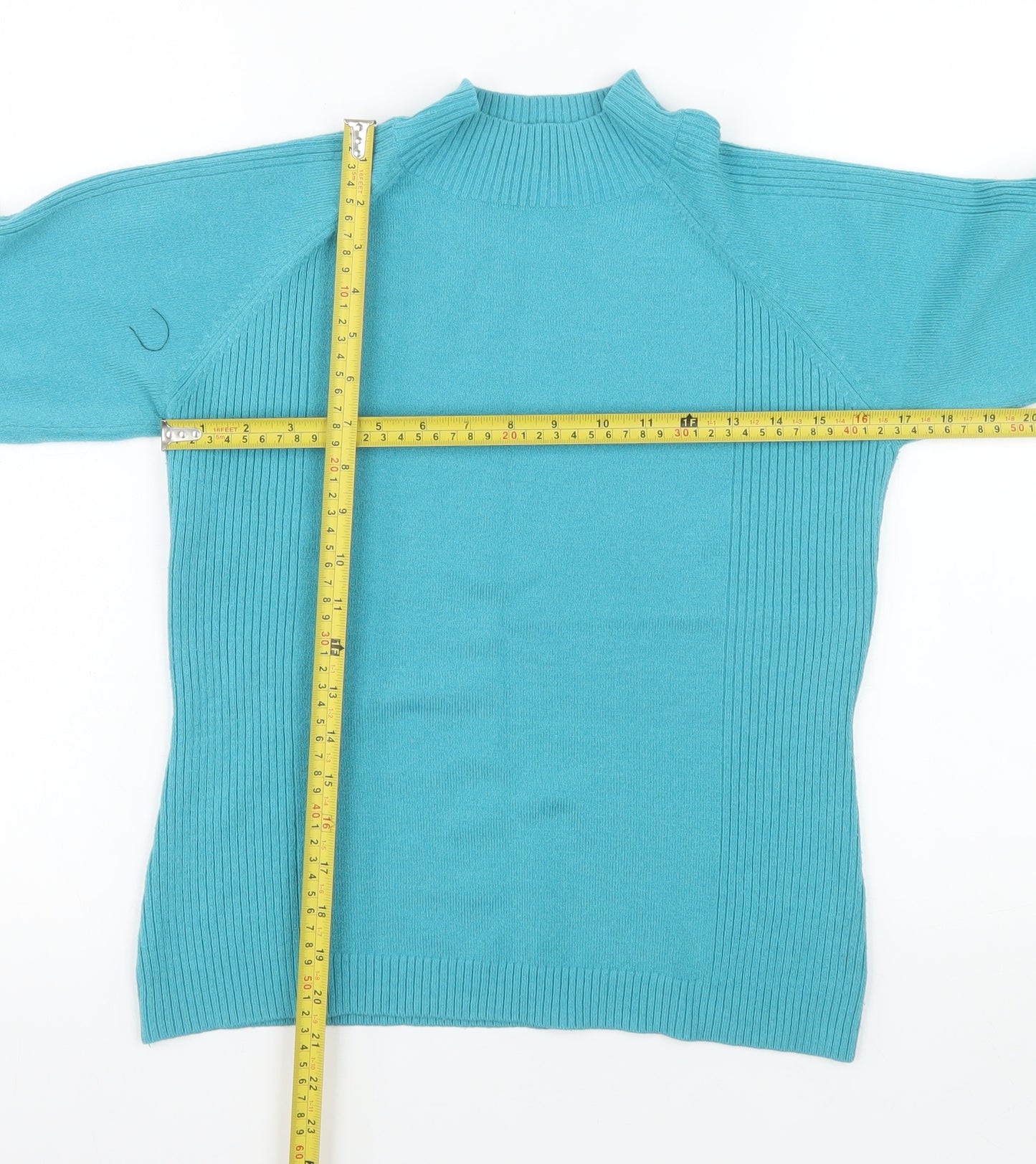 First Avenue Women's Blue Mock Neck Cotton Blend Jumper Size S