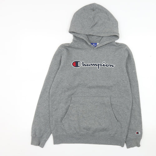Champion Boys Grey Pullover Hoodie 13-14 Years Regular Fit Logo Fleece