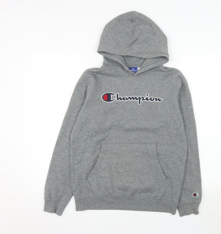 Champion Boys Grey Pullover Hoodie 13-14 Years Regular Fit Logo Fleece