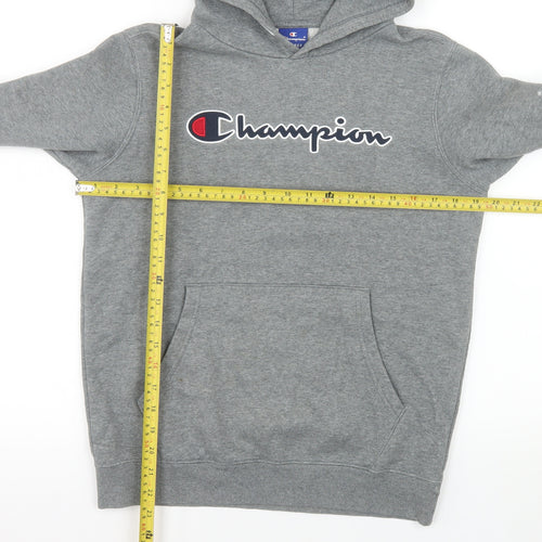 Champion Boys Grey Pullover Hoodie 13-14 Years Regular Fit Logo Fleece