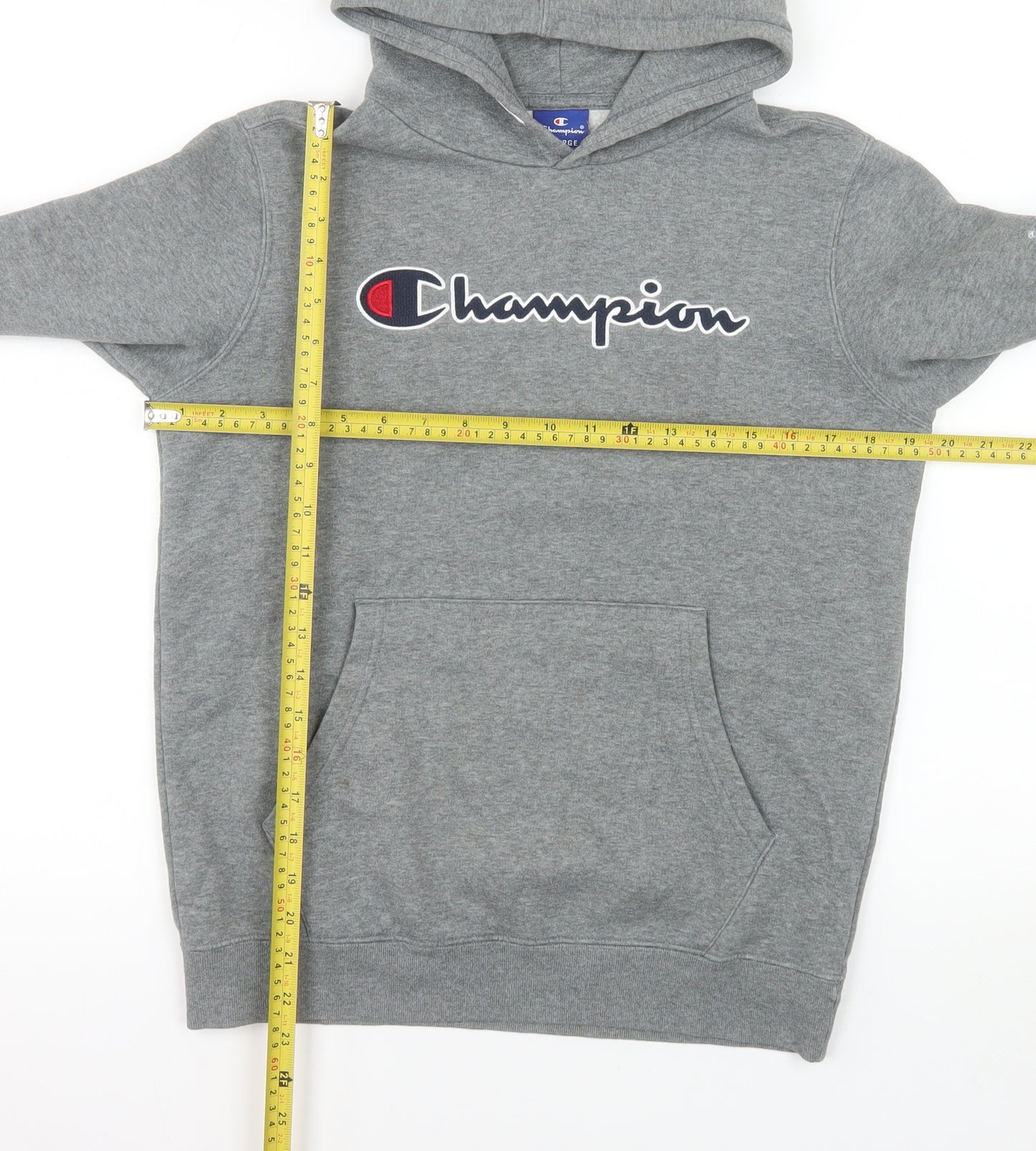 Champion Boys Grey Pullover Hoodie 13-14 Years Regular Fit Logo Fleece