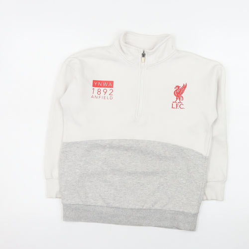 Liverpool FC Boys White Grey 1/2 Zip Sweatshirt 9-10 Years Lined Cotton Blend