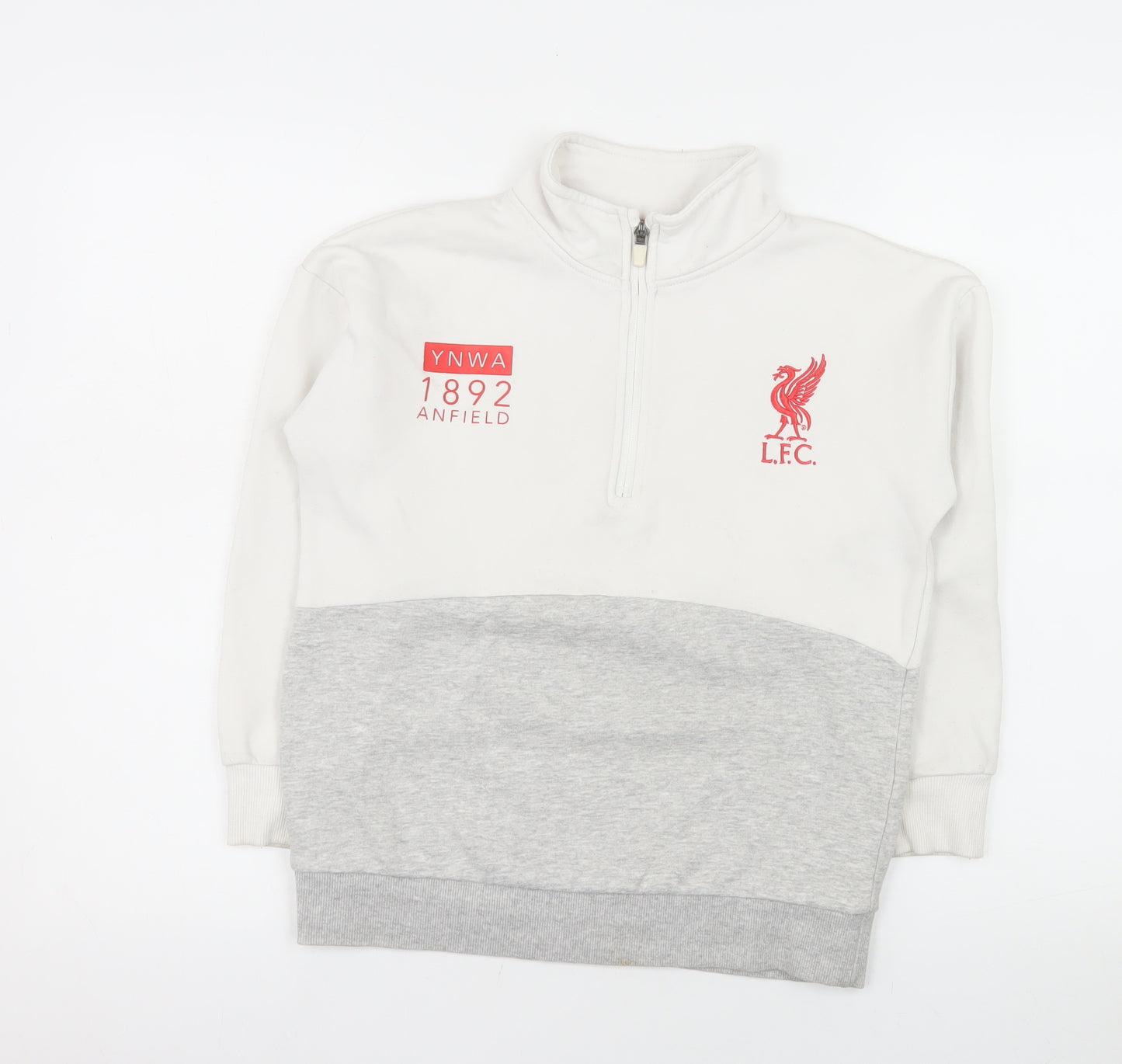 Liverpool FC Boys White Grey 1/2 Zip Sweatshirt 9-10 Years Lined Cotton Blend