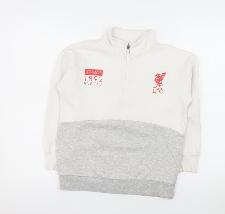 Liverpool FC Boys White Grey 1/2 Zip Sweatshirt 9-10 Years Lined Cotton Blend