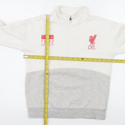 Liverpool FC Boys White Grey 1/2 Zip Sweatshirt 9-10 Years Lined Cotton Blend