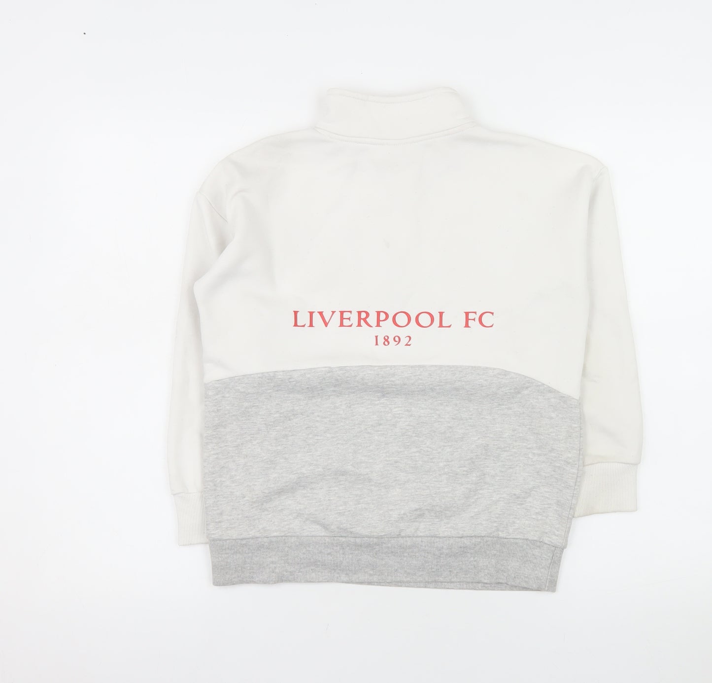 Liverpool FC Boys White Grey 1/2 Zip Sweatshirt 9-10 Years Lined Cotton Blend
