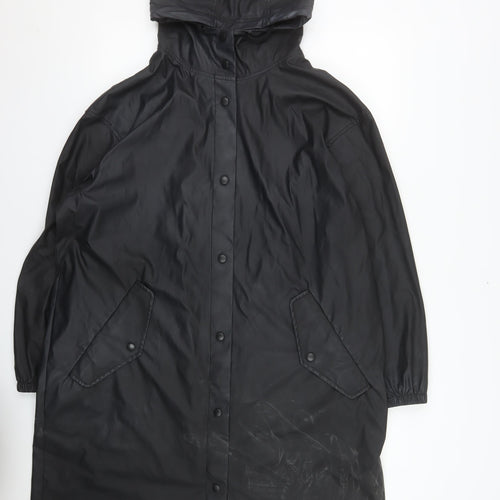 ASOS DESIGN Womens Black Hooded Rain Coat Size M Long Waterproof