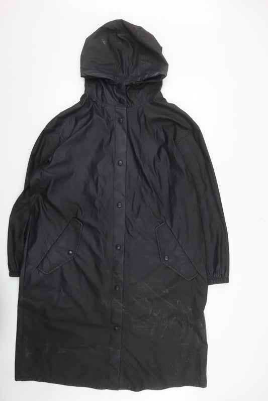 ASOS DESIGN Womens Black Hooded Rain Coat Size M Long Waterproof