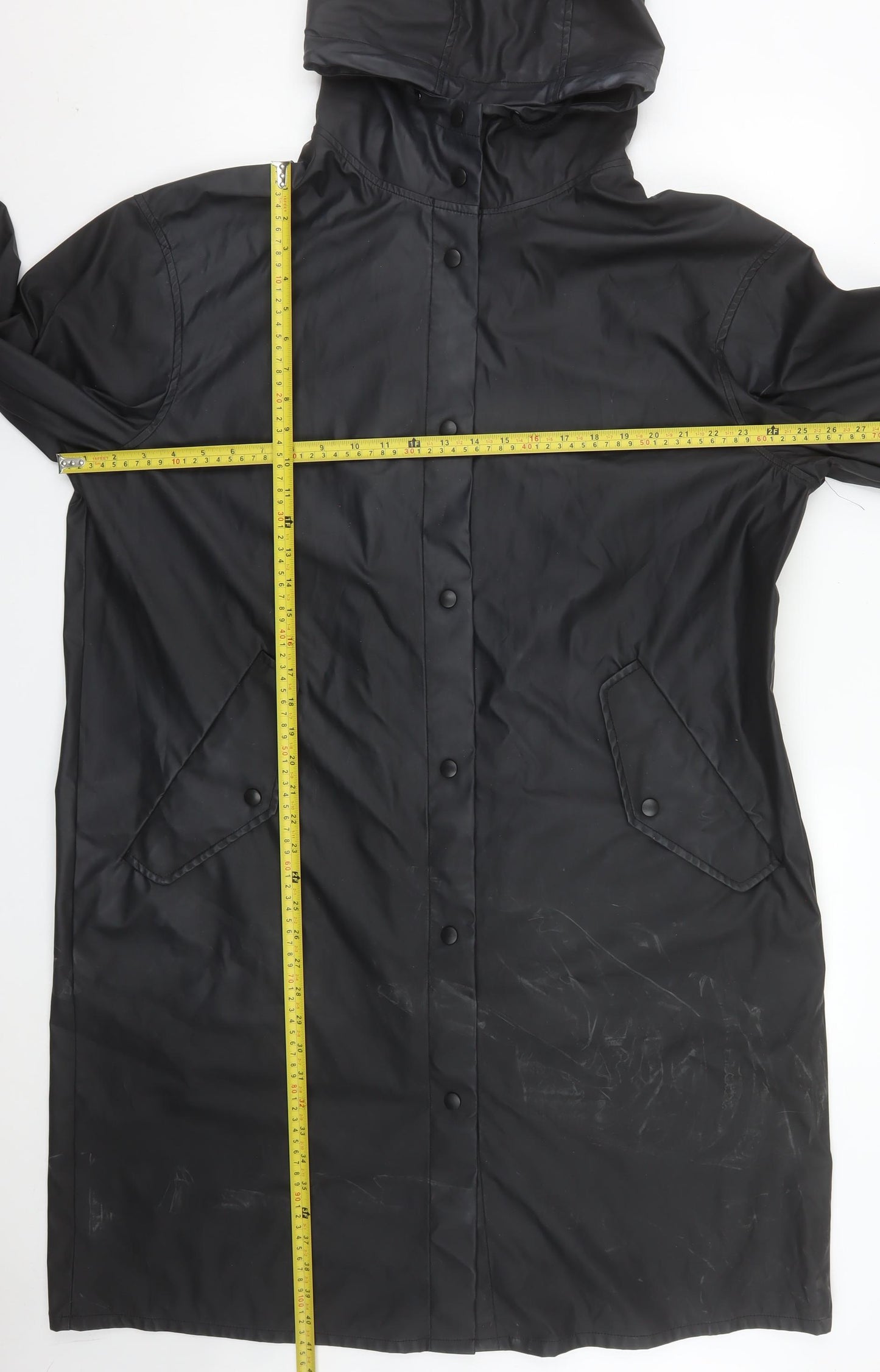ASOS DESIGN Womens Black Hooded Rain Coat Size M Long Waterproof