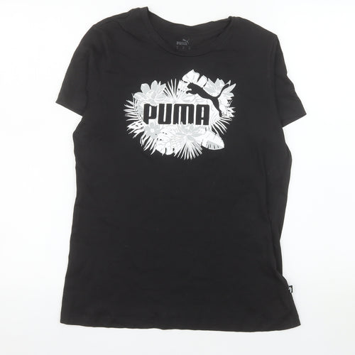 Puma Women's Black Floral Logo Crew Neck Short Sleeve T-Shirt M