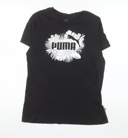Puma Women's Black Floral Logo Crew Neck Short Sleeve T-Shirt M
