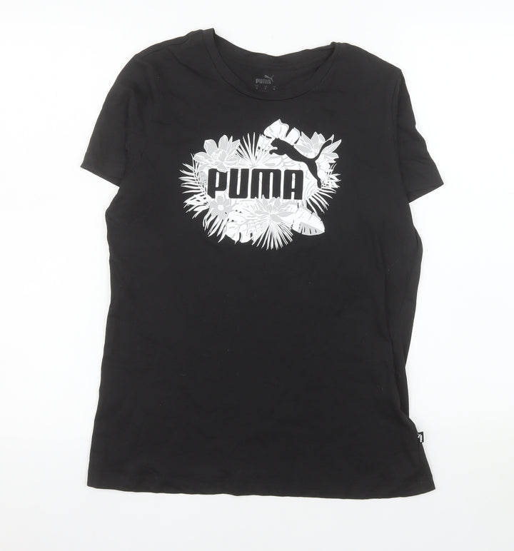 Puma Women's Black Floral Logo Crew Neck Short Sleeve T-Shirt M