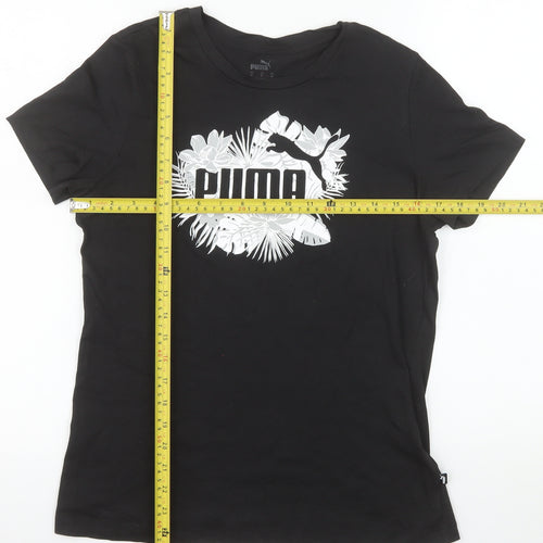 Puma Women's Black Floral Logo Crew Neck Short Sleeve T-Shirt M