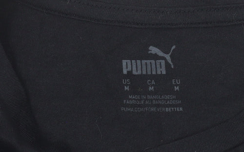 Puma Women's Black Floral Logo Crew Neck Short Sleeve T-Shirt M