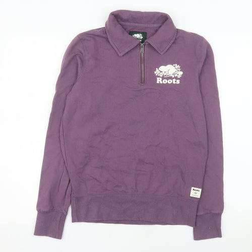 Roots Womens Purple 1/4 Zip Pullover Sweatshirt XS