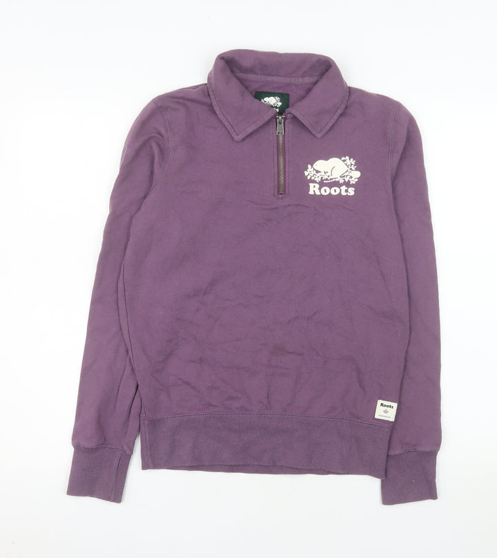 Roots Womens Purple 1/4 Zip Pullover Sweatshirt XS