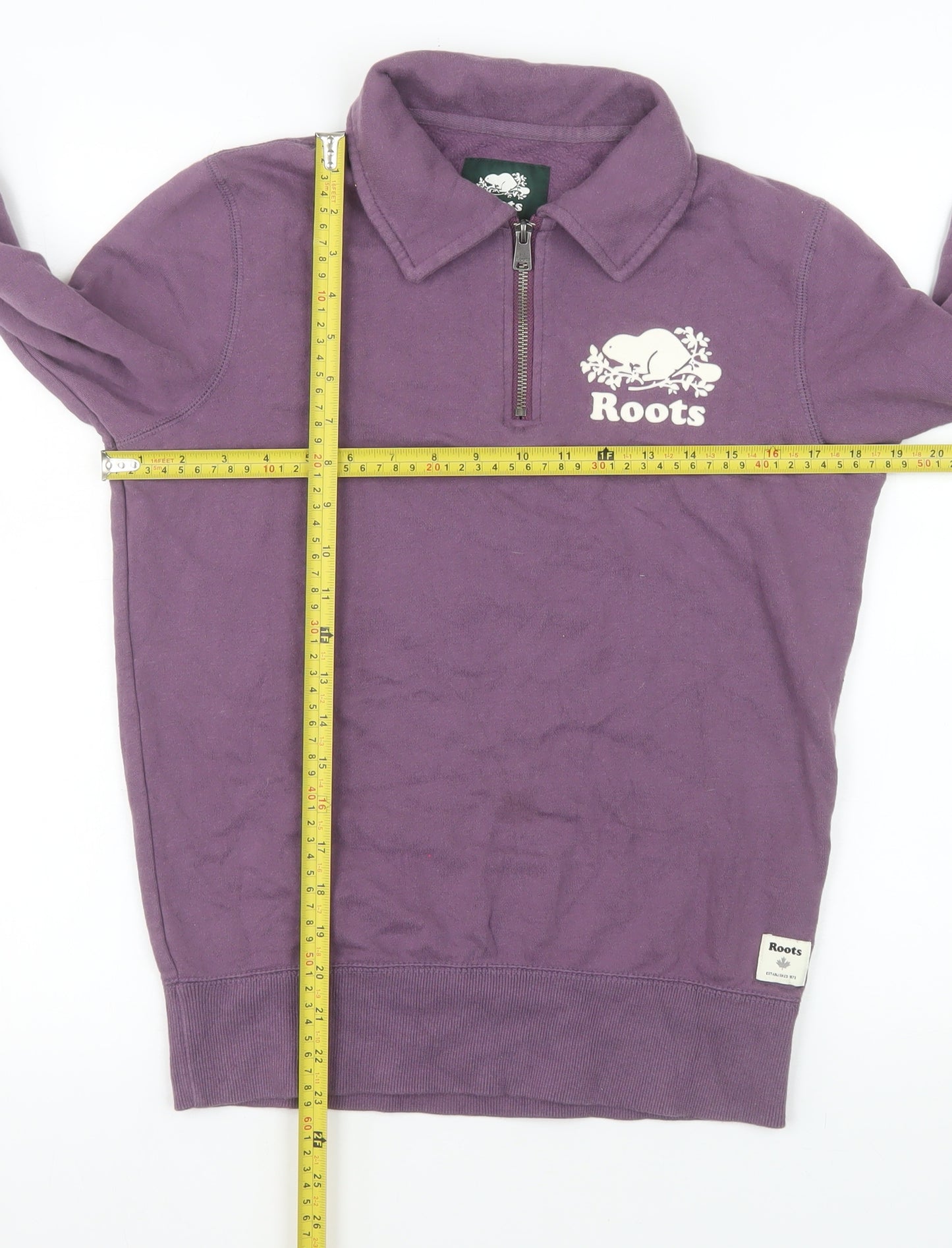 Roots Womens Purple 1/4 Zip Pullover Sweatshirt XS