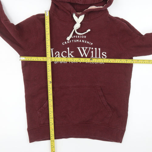 Jack Wills Women Burgundy Pullover Hoodie UK 8 Logo Print Cotton Blend