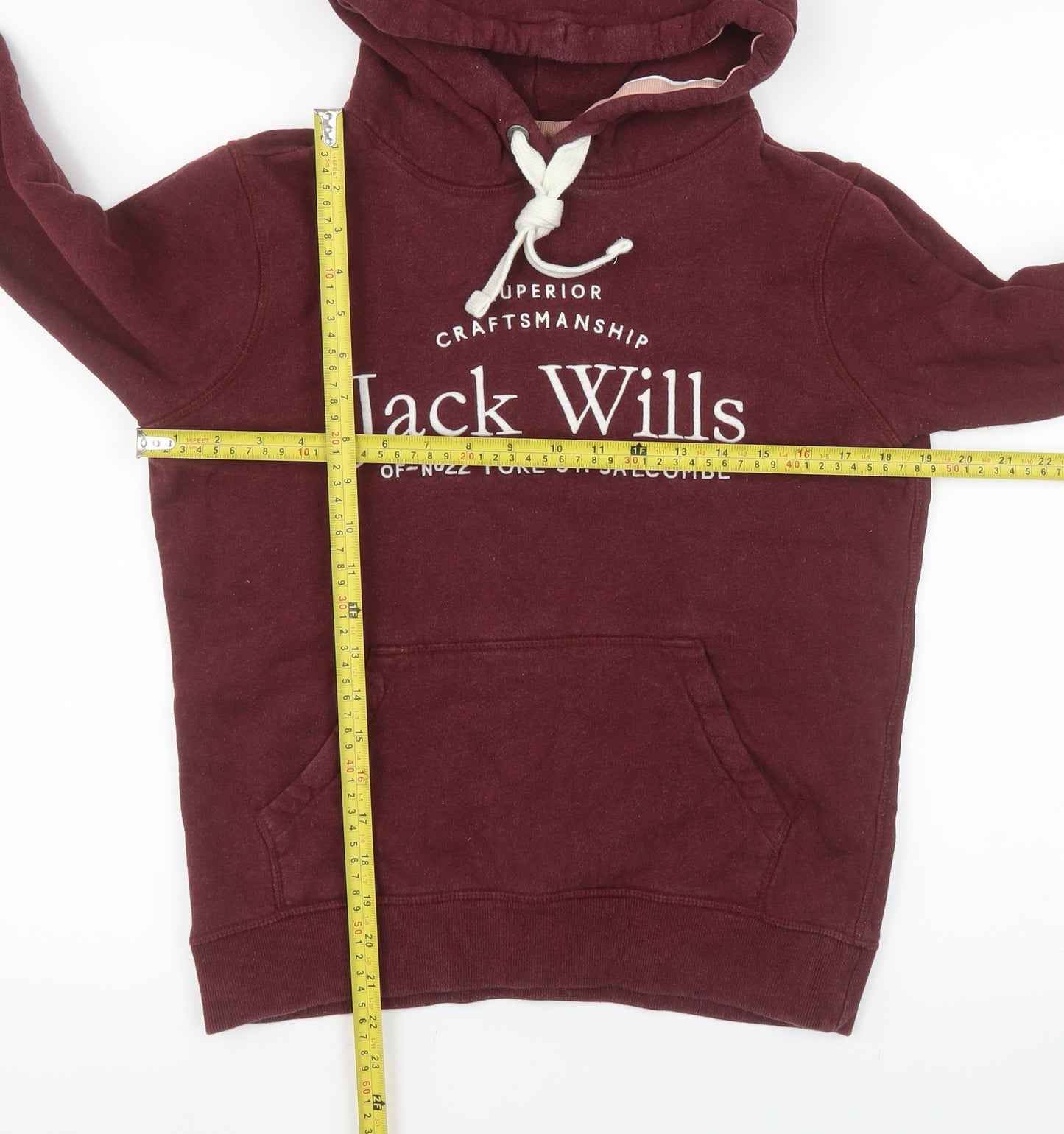 Jack Wills Women Burgundy Pullover Hoodie UK 8 Logo Print Cotton Blend