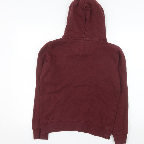 Jack Wills Women Burgundy Pullover Hoodie UK 8 Logo Print Cotton Blend