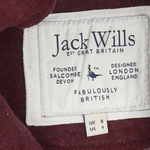 Jack Wills Women Burgundy Pullover Hoodie UK 8 Logo Print Cotton Blend