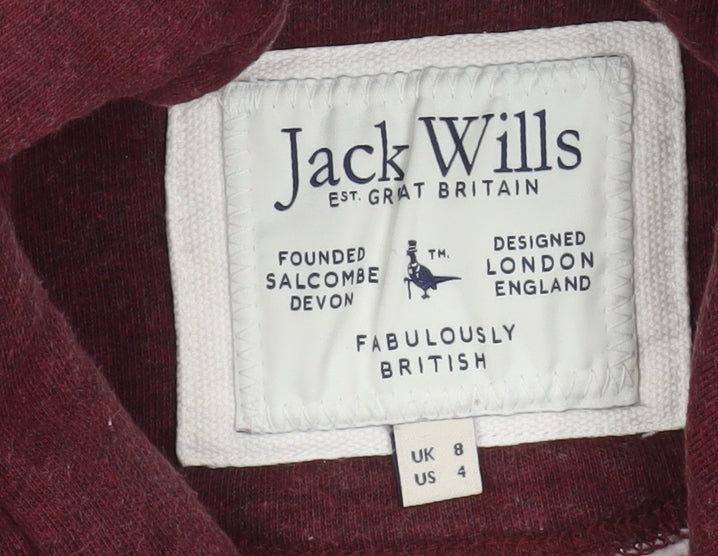 Jack Wills Women Burgundy Pullover Hoodie UK 8 Logo Print Cotton Blend