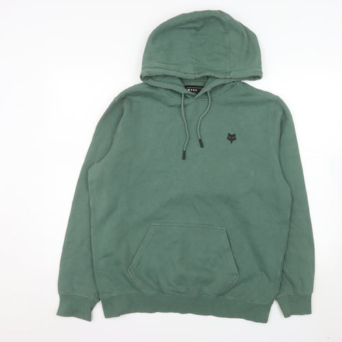 Fox Men's Green Pullover Hoodie Medium Graphic Fleece Sweatshirt