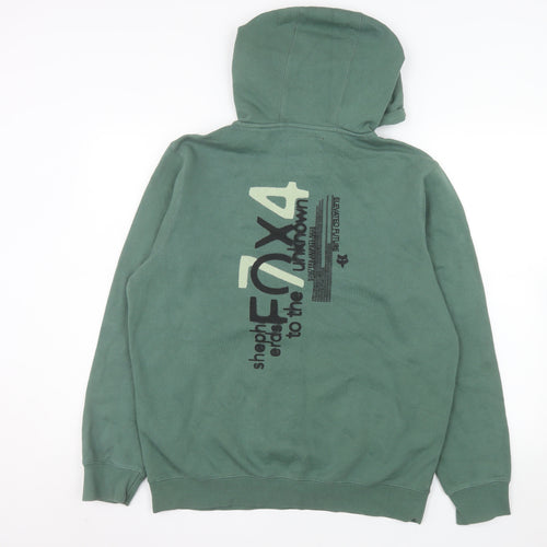 Fox Men's Green Pullover Hoodie Medium Graphic Fleece Sweatshirt