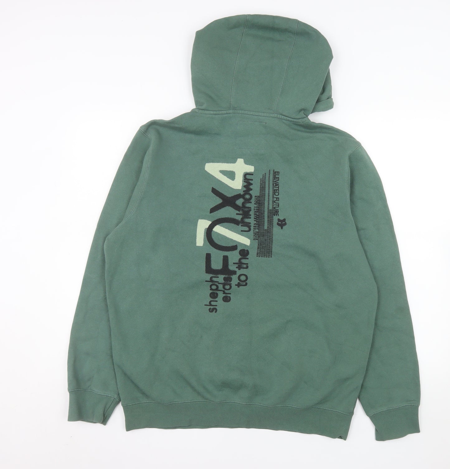 Fox Men's Green Pullover Hoodie Medium Graphic Fleece Sweatshirt