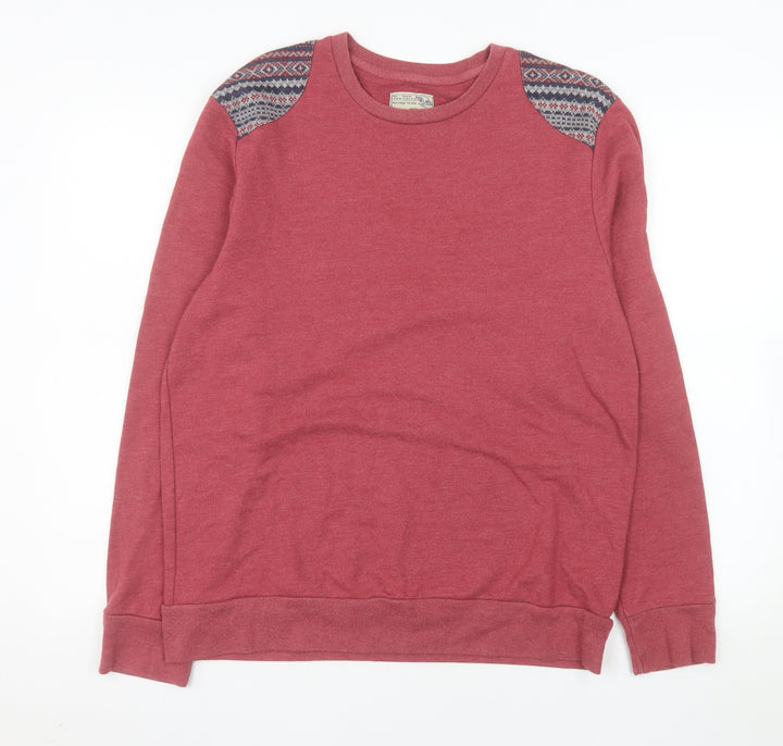 Burton Mens Red Fair Isle Shoulder Crew Neck Sweatshirt Size L