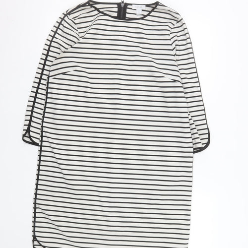 Kenar Women Black White Striped Shift Dress Size 14 3/4 Sleeve