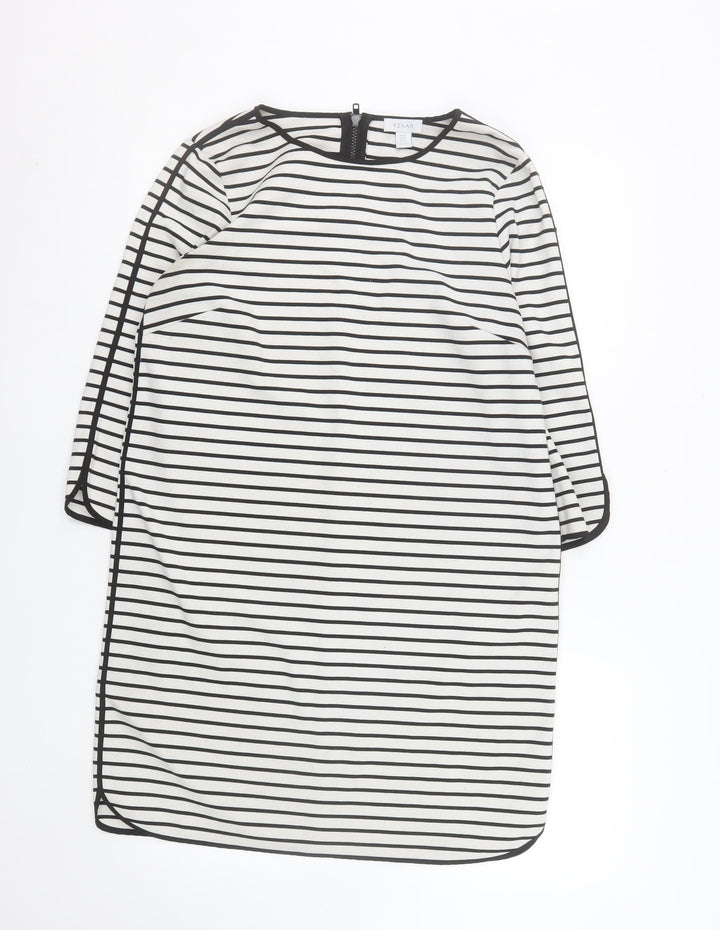 Kenar Women Black White Striped Shift Dress Size 14 3/4 Sleeve