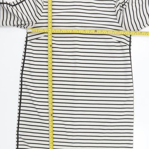 Kenar Women Black White Striped Shift Dress Size 14 3/4 Sleeve