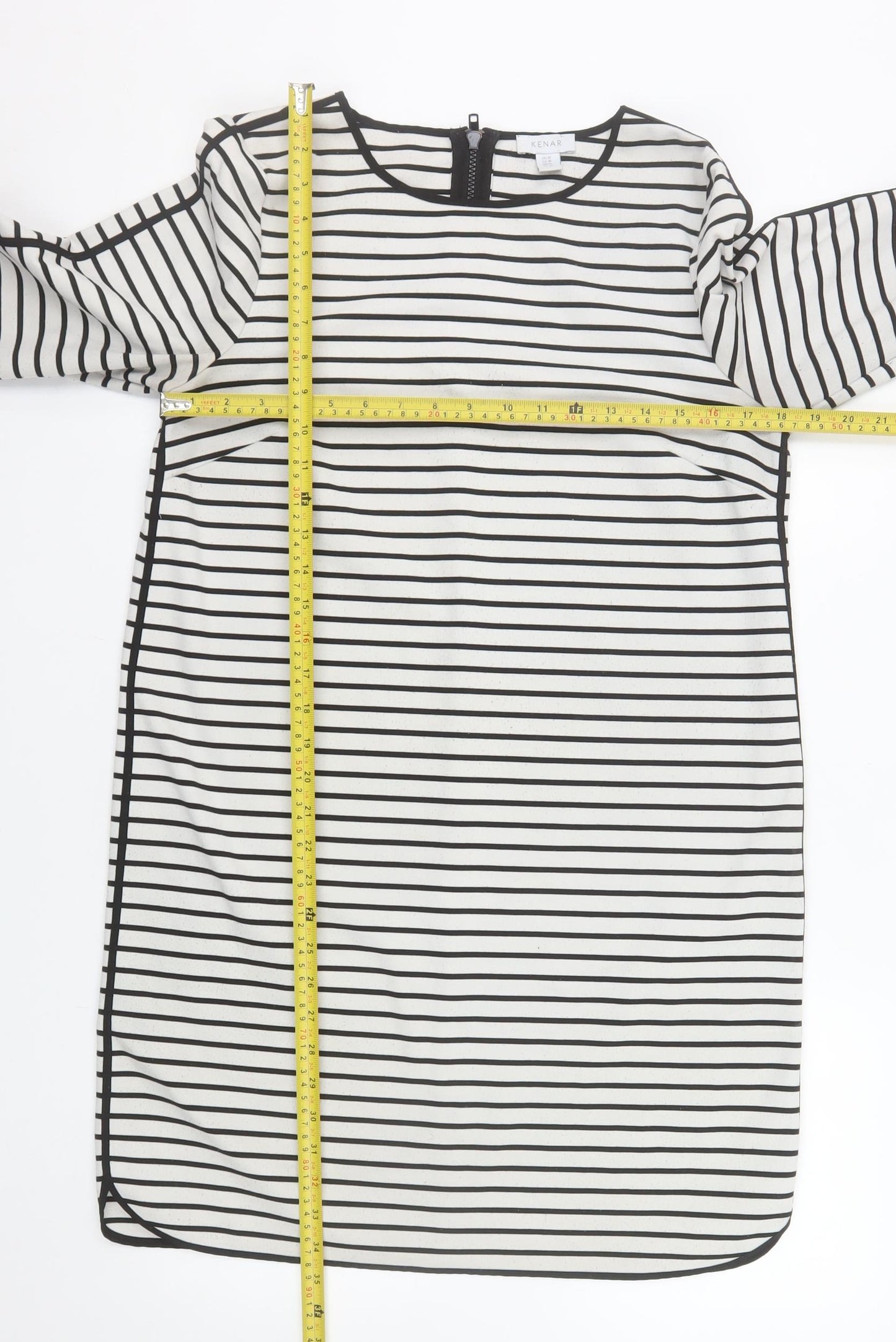 Kenar Women Black White Striped Shift Dress Size 14 3/4 Sleeve