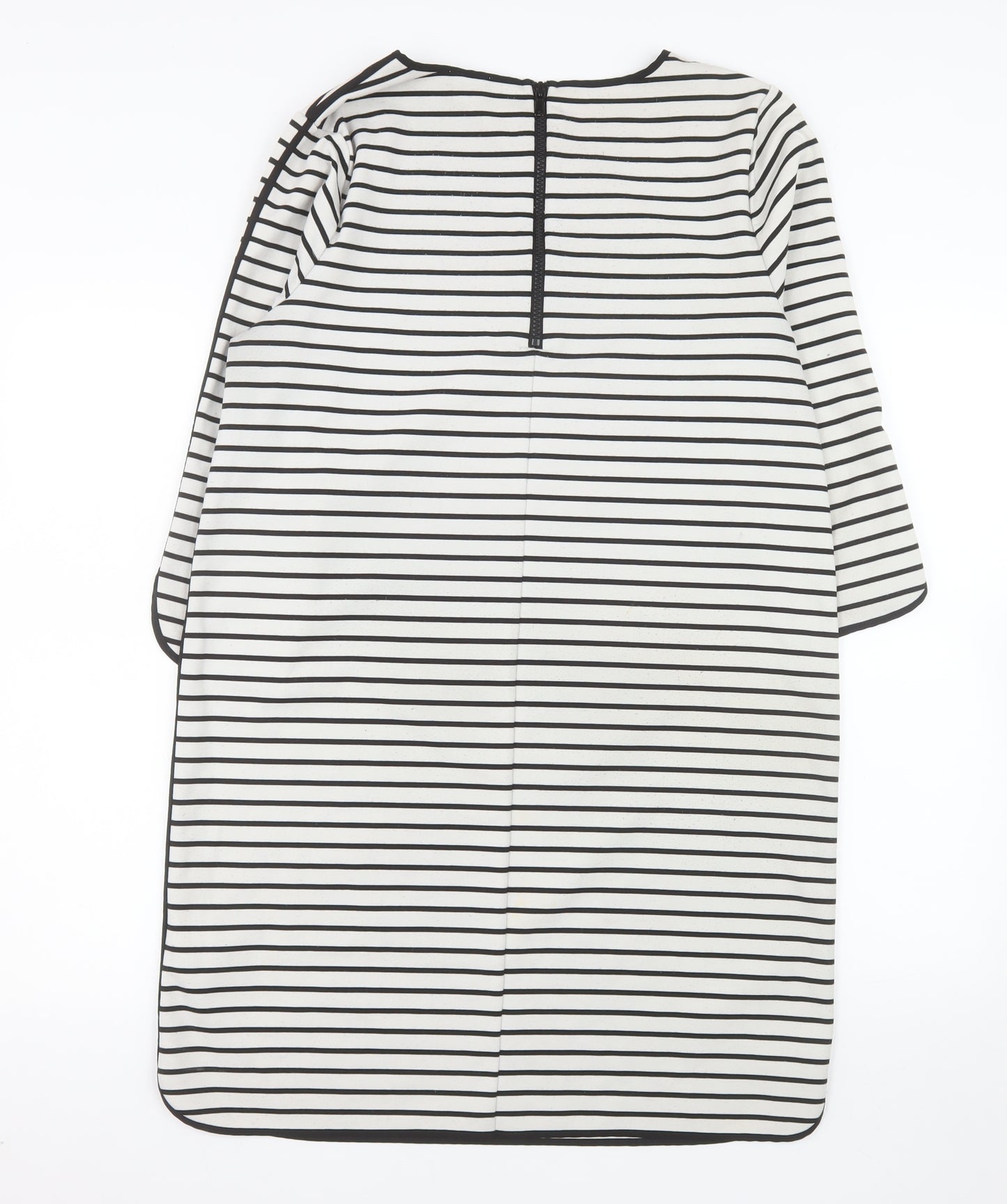 Kenar Women Black White Striped Shift Dress Size 14 3/4 Sleeve