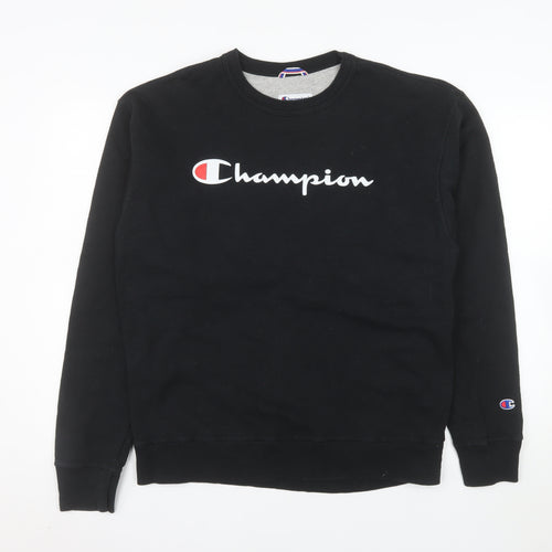 Champion Men's Black Pullover Sweatshirt L Logo Crew Neck Fleece