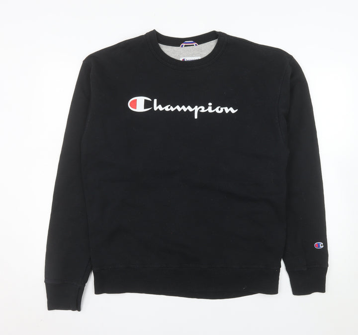 Champion Men's Black Pullover Sweatshirt L Logo Crew Neck Fleece