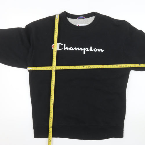 Champion Men's Black Pullover Sweatshirt L Logo Crew Neck Fleece