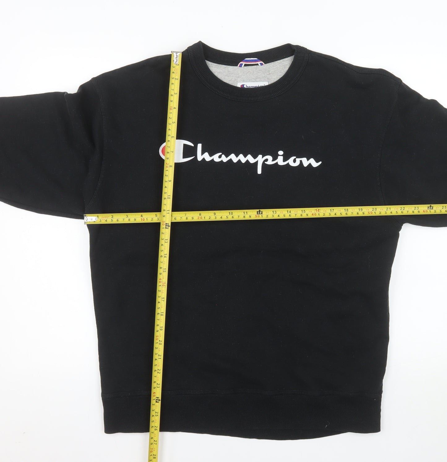 Champion Men's Black Pullover Sweatshirt L Logo Crew Neck Fleece