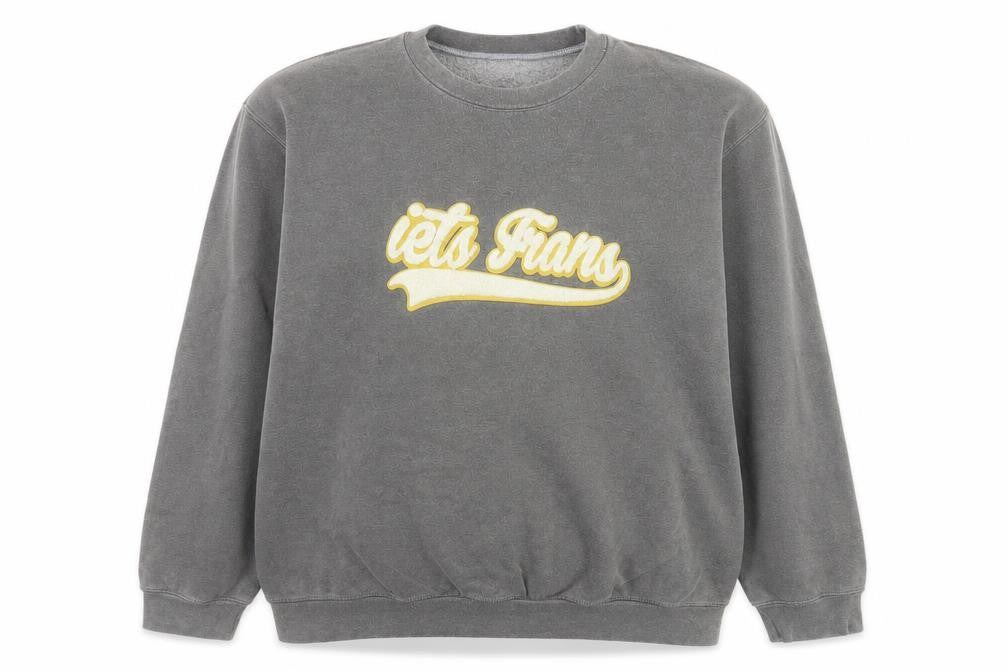 Front view of iets frans Men’s Grey Graphic Pullover Sweatshirt, size L