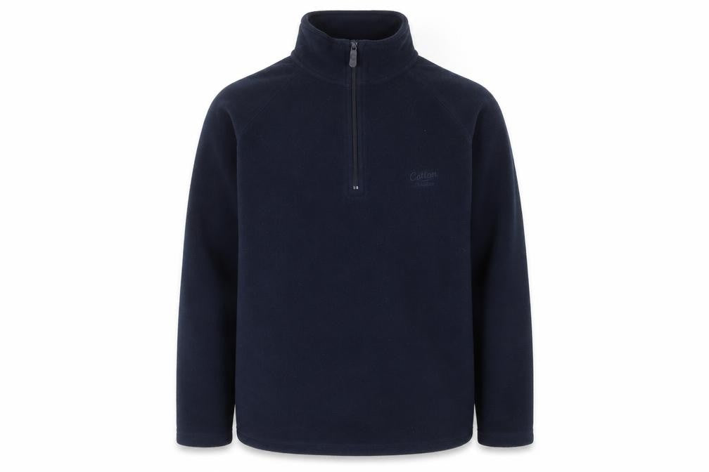 Front view of Cotton Traders Men’s XS Navy Fleece 1/4 Zip Pullover Sweatshirt