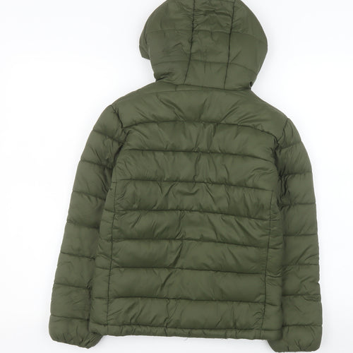 U.S. Polo Assn. Boys Green Hooded Puffer Jacket 8-9 Years Polyester Lined Zip Coat