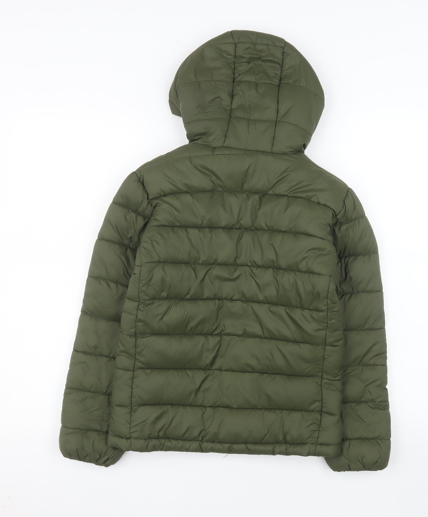 U.S. Polo Assn. Boys Green Hooded Puffer Jacket 8-9 Years Polyester Lined Zip Coat