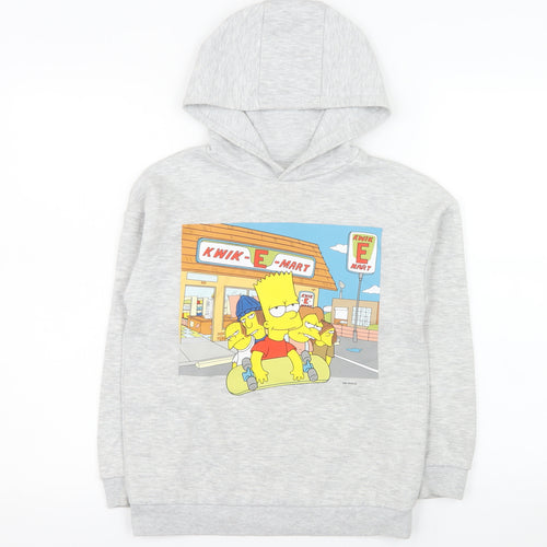 Primark Boys Grey Bart Simpson Hoodie 9-10 Years Pullover Fleece
