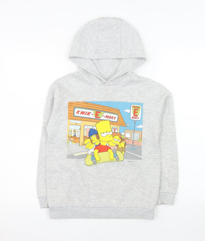 Primark Boys Grey Bart Simpson Hoodie 9-10 Years Pullover Fleece