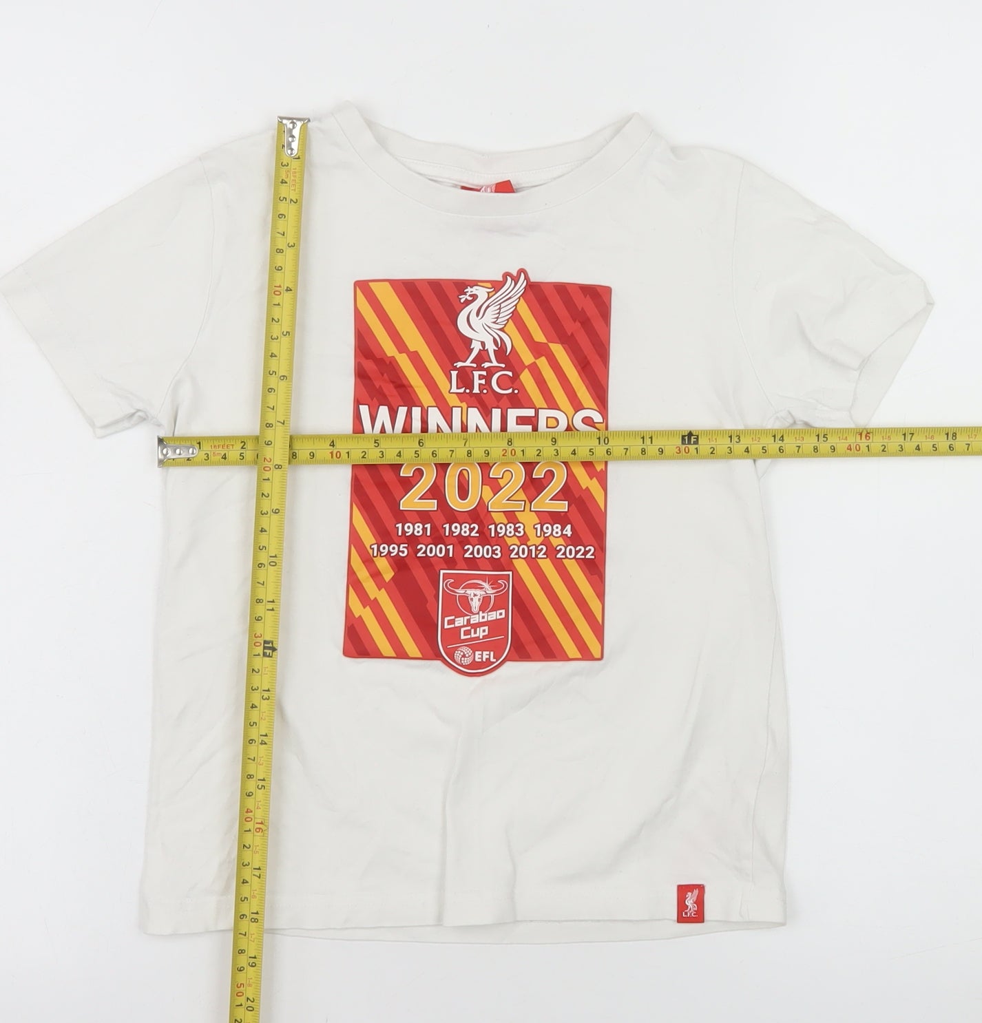 LFC Boys White 7-8 Years Cotton Carabao Cup 2022 Winners T-Shirt